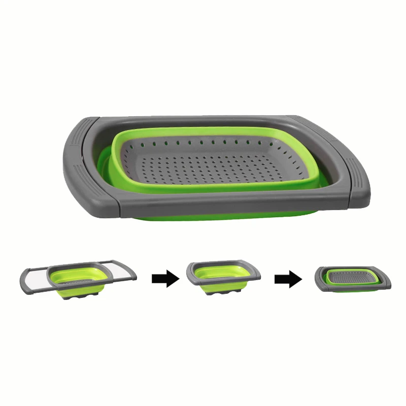 Kitchen Foldable Colander Strainer Over the Sink Collapsible Vegetable Fruit Washing Basket Strainer with Extendable Handles