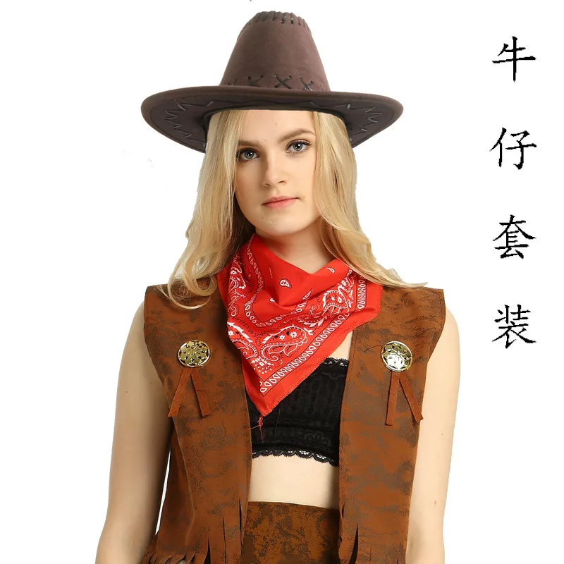 Niceyoeuk Cappello da cowgirl da donna, cappello da cowboy, cappello con tesa in piuma, cappello per Halloween, cosplay, per addio al celibato, feste e giochi di ruolo, Argento Blu, Taglia unica