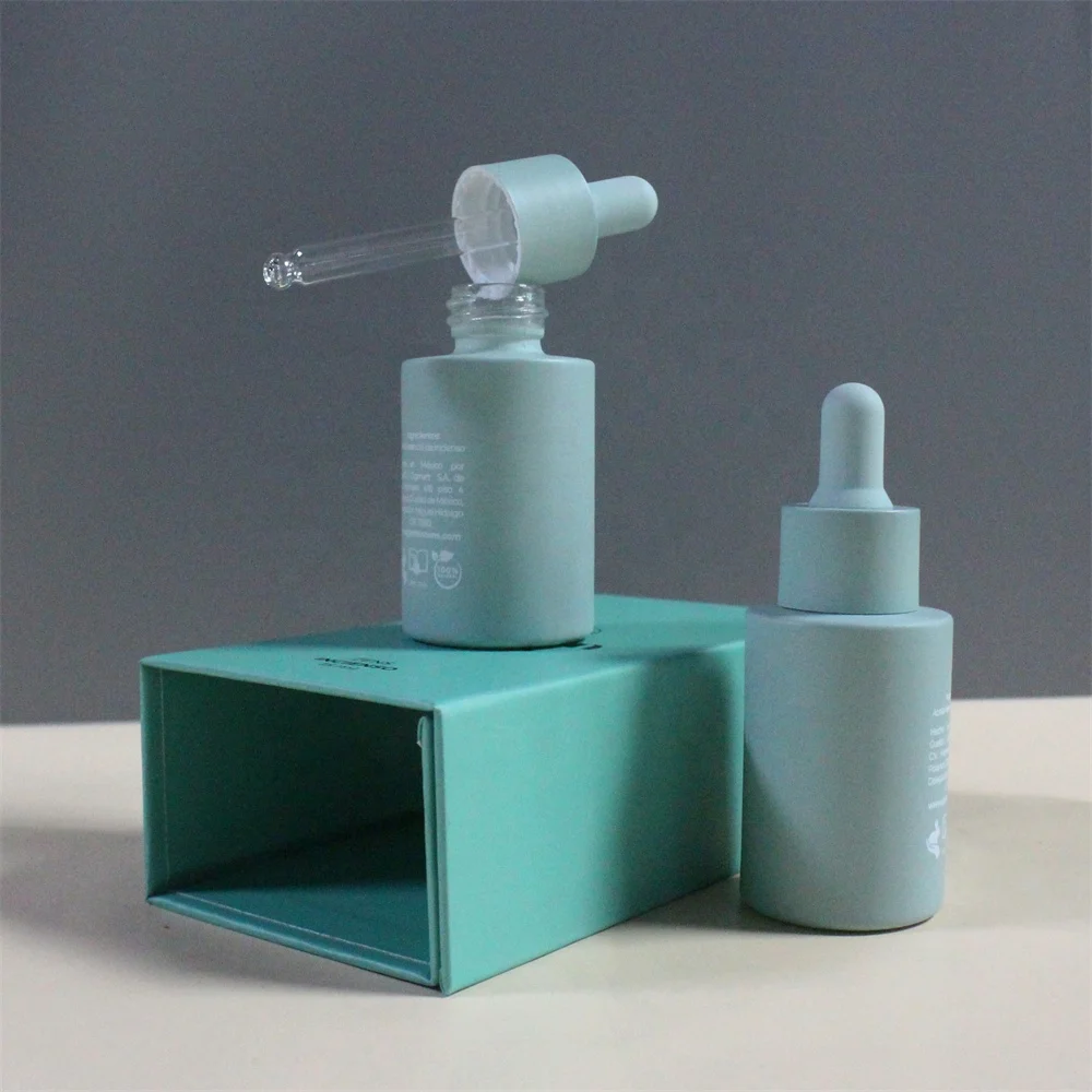 Luxury Custom Empty 20ml 30ml 60ml Flat Shoulder Cosmetic Eye Facial Serum Bottle Oil Frosted Glass Dropper Bottles