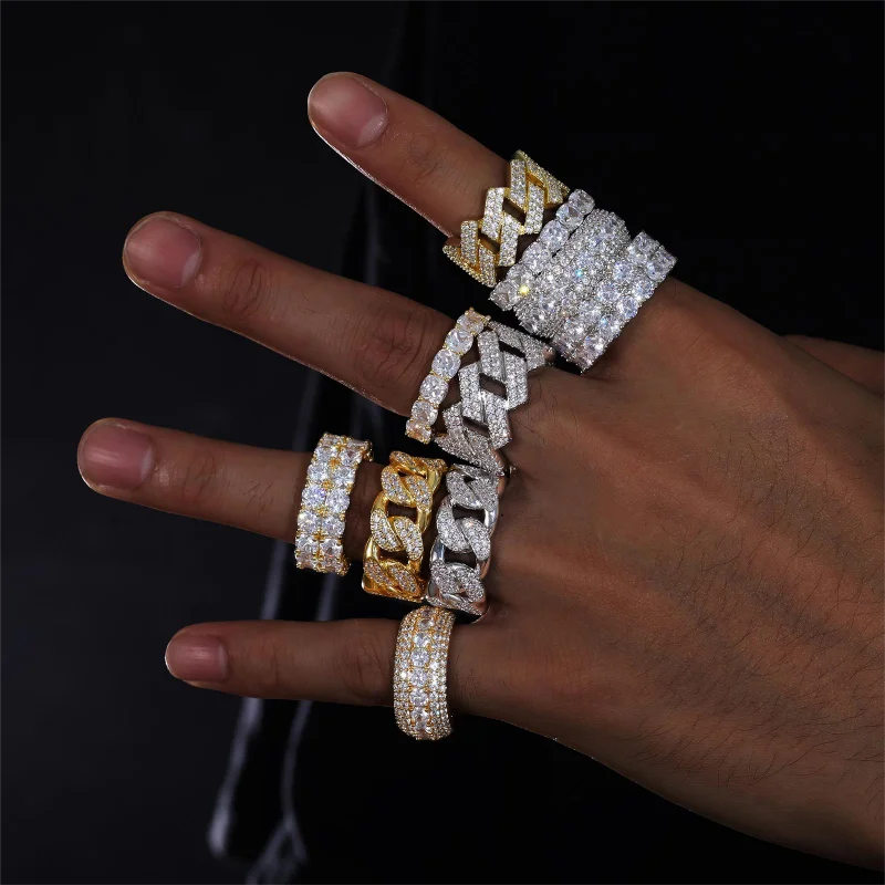 Iced Out Hip Hop Cuban Link Ring - 925 Sterling Silver Iced Out Hip Hop Cuban Link Ring - 925 Sterling Silver