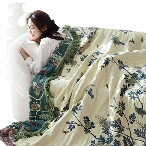 Lightweight 6-Layer Gauze Pure Cotton Sofa Towel Blanket Soft Summer Portable Throw for Home Picnic Airplane Travel Floral