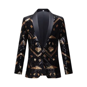 YiFeng Clothes Factory Mens Single Breasted V-neck Costume Jacket-Colorful Sequin Embroidery Polyester/Cotton Anti-shrink