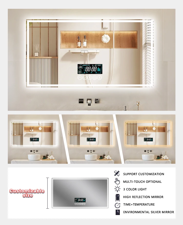 product high quality smart led mirror modern design illuminated bathroom lighted mirror apartment villa home mirrors-5