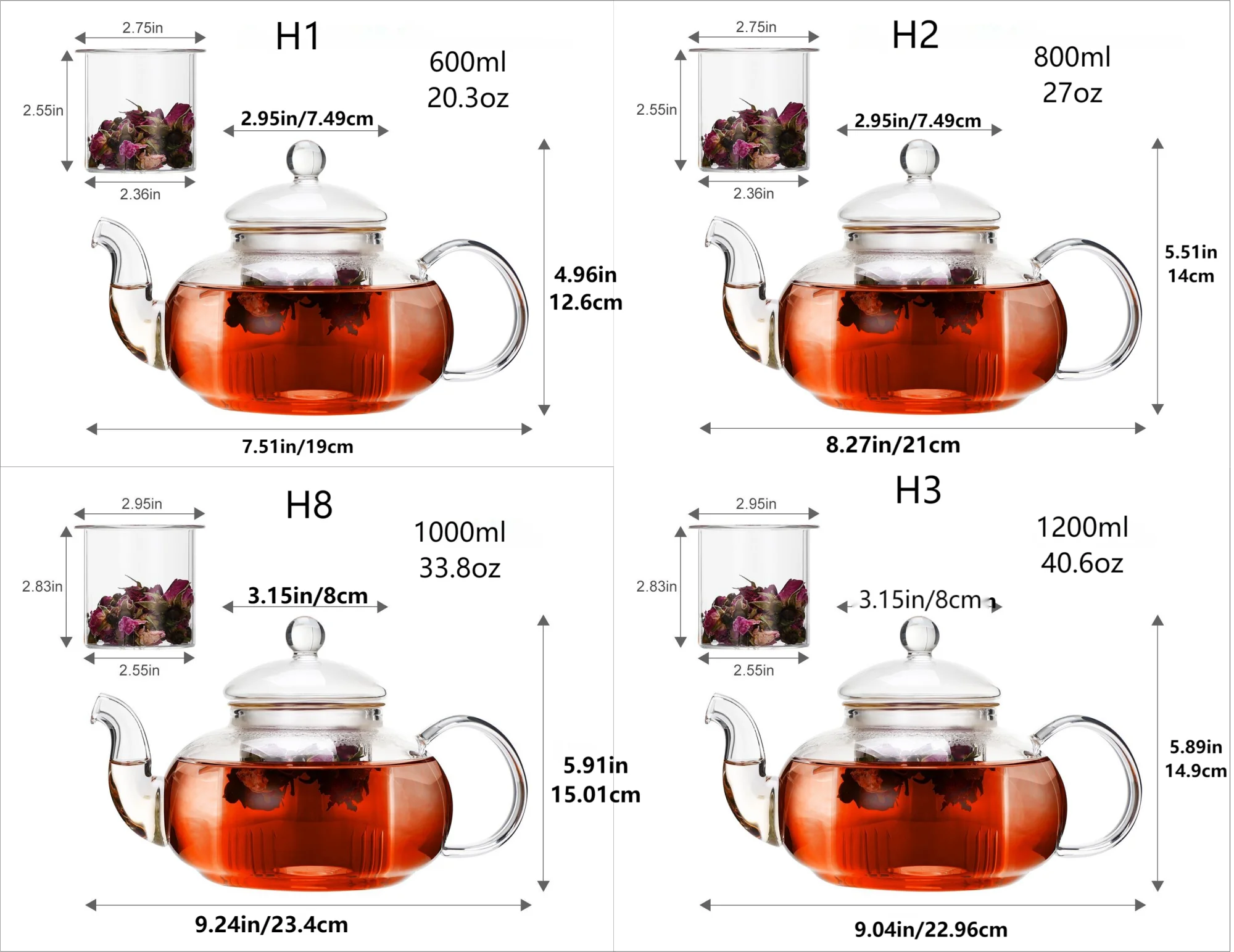 Wholesale Hand Blown Borosilicate Glass Teapots With Infuser For Gas