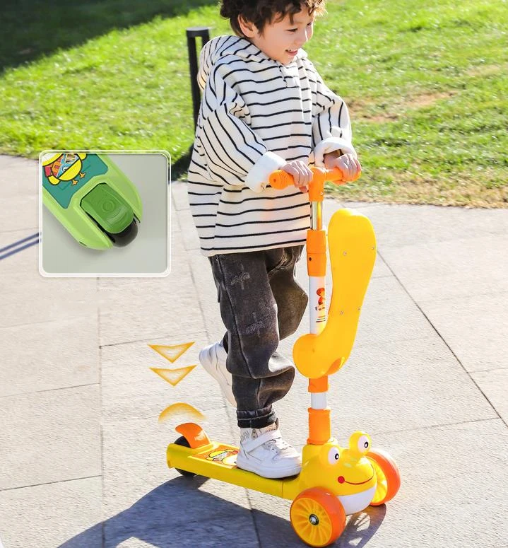 Factory Direct Selling New Frog Image Children Scooter High and Low Adjustable Folding Kids Kick Scooter With Flash Music