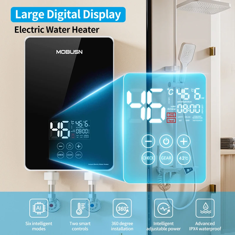 2022 Best-Selling 6KW 220V Touch Button Bathroom Electric Water Heater  Custom CE Stainless Steel Wall Mounted Years Warranty