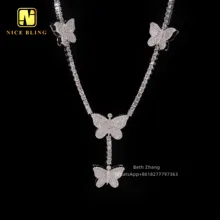 Custom Made Butterfly Design 3MM Moissanite Diamond Tennis Necklace Hip Hop Silver Jewelry Fashion Tennis Chains