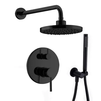 Modern Design Brass Surface Black Concealed Double Handle Thermostatic  Shower Faucet Bath Mixer