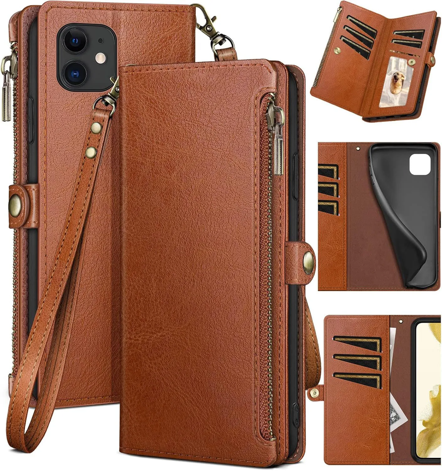 Laudtec for iPhone 16 Wallet case with Zipper Credit Card Holder RFID Blocking Flip Folio Book PU Leather Phone case