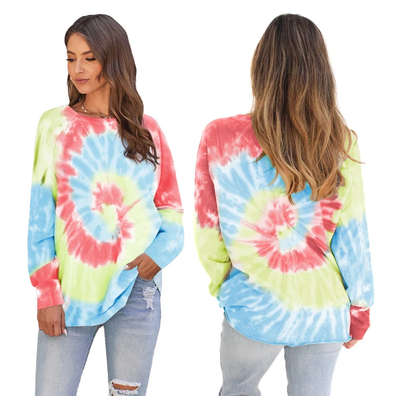 Tie Dye Sweatshirt,Women Long Sleeve Sweatshirt Colorblock Casual Tie Dye Printed Crewneck Loose Pullover Tops