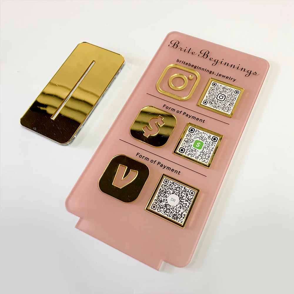 Table Top Logo Sign Mirror Qr Code Sign Stand Plaque Sign Laser Cute Social Media Business Acrylic 10 Carton Indoor Violet Logo