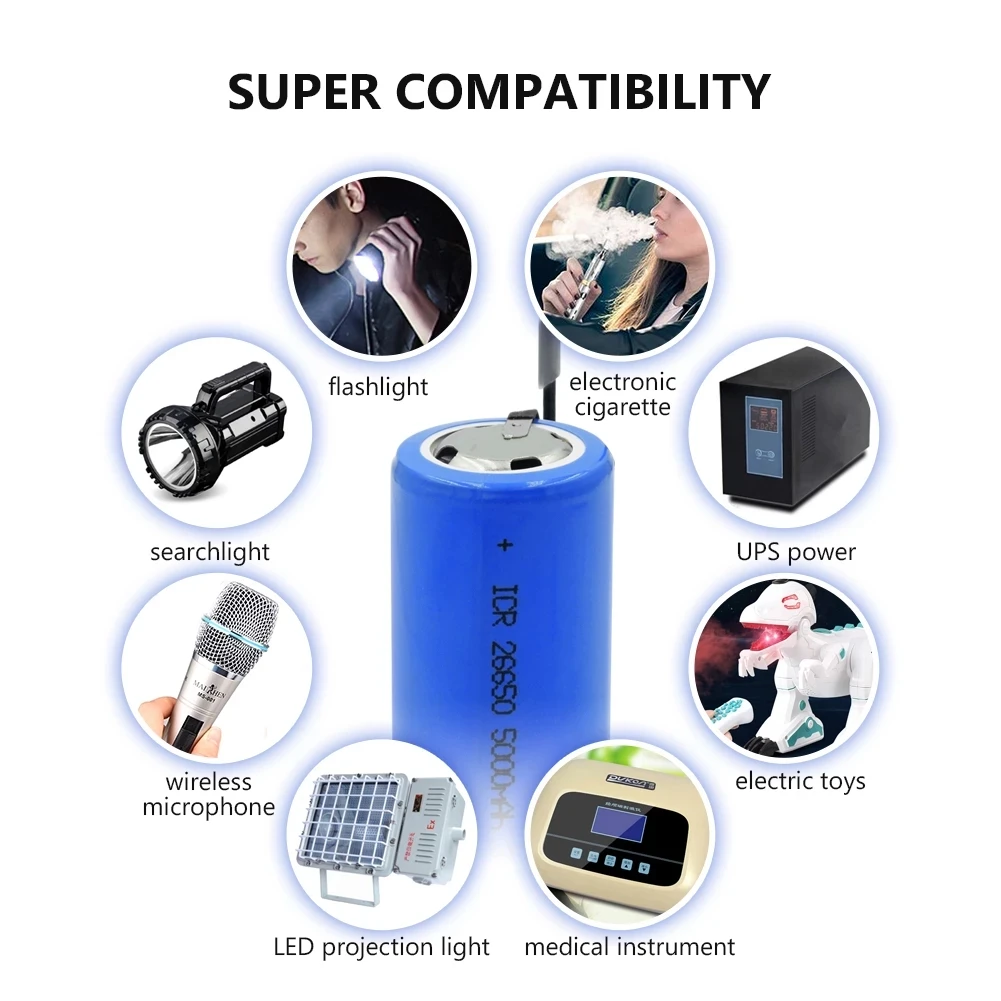 IFR26650 IFR26650E 3.2V 26650 LiFePo4 Rechargeable 3.7V 26650 5000mAh  Lithium Battery Rechargeable Batteries ICR 26650