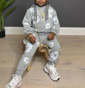 Wholesale Custom Embroidery Cotton Kids Hoodies Pants Set 2pcs Fleece Hoodie Sets Kids Clothing Girls Clothing Sets