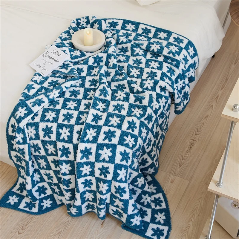 product new arrival jacquard knitted throw blanket small  flowers home decoration for sofa for living room  lt-59