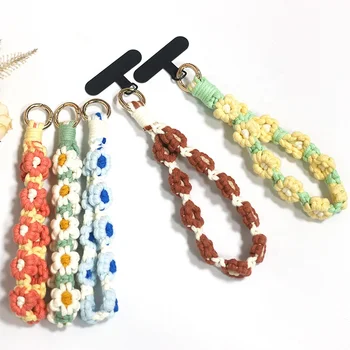 Manufacturer Handmade Bohemian Woven Flower Cotton Rope Wrist Strap DIY Keychain for Phone Card Pad Hanging Bohemian Style