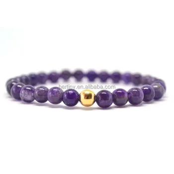 HERTINY Amethyst Gold Filled plated Sterling Silver Natural Gemstone Beaded Bracelet for Women Jewellery Gift