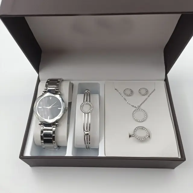 Dijia Ladies Micro-Business Explosion Diamond Mirror Stainless Steel Quartz Watch Five-Piece Set Miyota 37mm Charm Alloy
