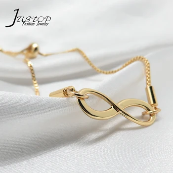 Real 18K Gold Plated Lucky Number 8 Adjustable Infinity Charm Bracelet