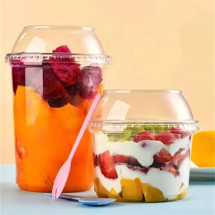 Disposable Pet Plastic Round Light Food Salad Bowl transparent fruit Dessert packing box