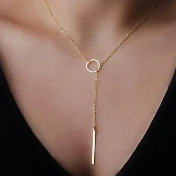 00123-2 2021 new fashion alloy simple metal chain geometric round short necklace