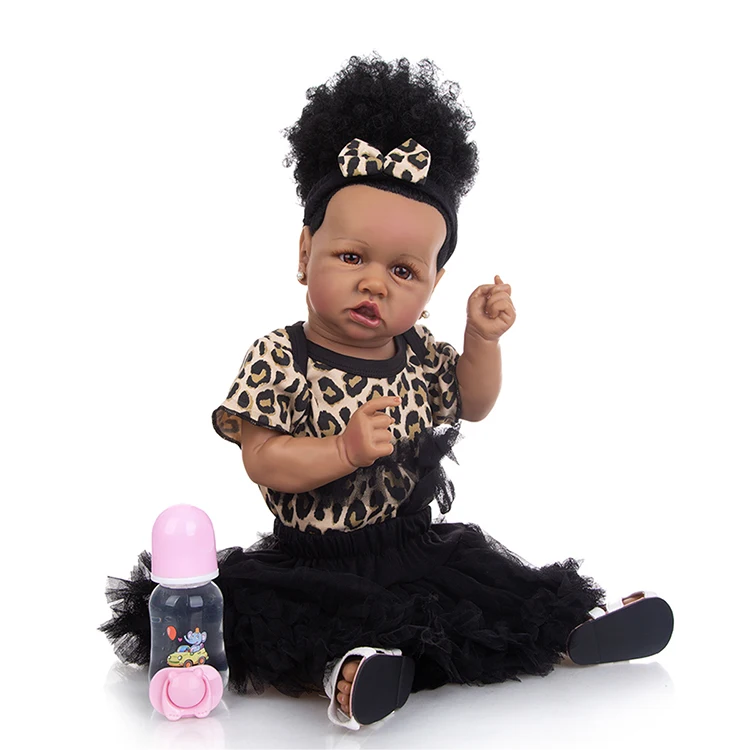 Black Indian African 22 inches 55cm Realistic Reborn Baby Girl Doll Real Looking 