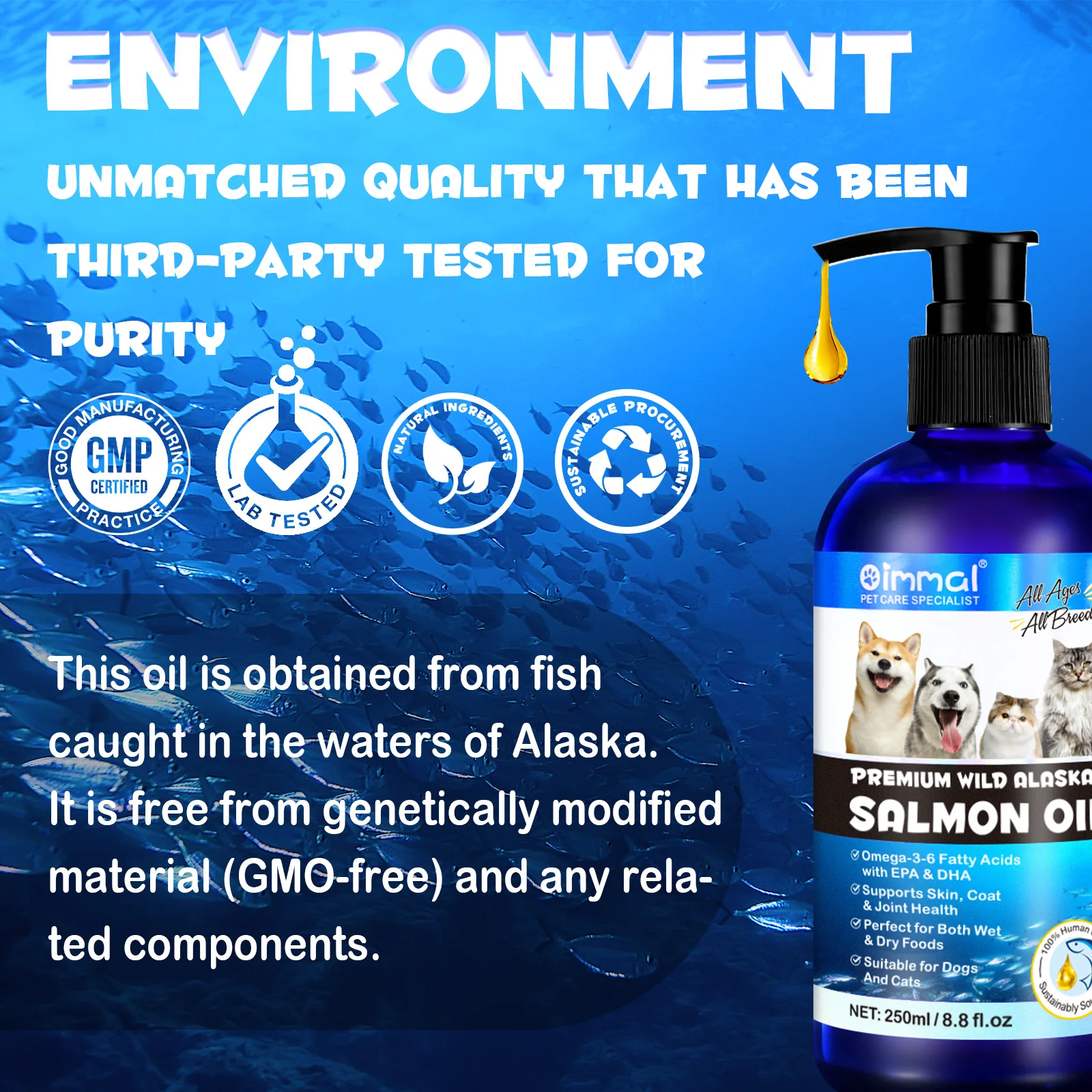 Oem 250ml Natural Liquid Omega 3 Pet Salmon Fish Oil Bulk Human Grade