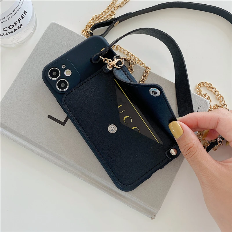 Leather wallet bag Luxury TPU Mobile Accessories Back Cover Phone Case For iPhone 13 12 Pro With Hand Strap details