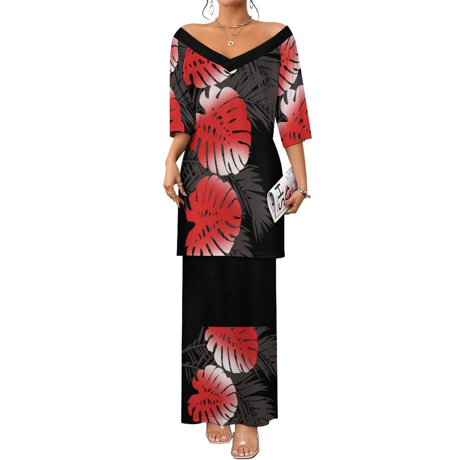 Custom Made Puletasi Tribal Clothing Samoan Dresses Women's Sexy Top and  Dress Set Long Prom Elegant Evening Gown Party Dresses