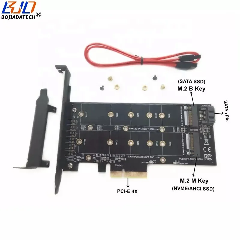 Scheda Adattatore PCI-E 4X A Doppia M.2 - B-Key E M-Key Per SSD NVMe E NGFF SATA - 2