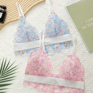 Pretty Design Sexy Flower Pattered Lace Wireless Bra Women Underwear
