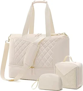 Women's Weekend Bag, Duffel Bag Set of 3, Beige, Women's Weekend Travel Bag