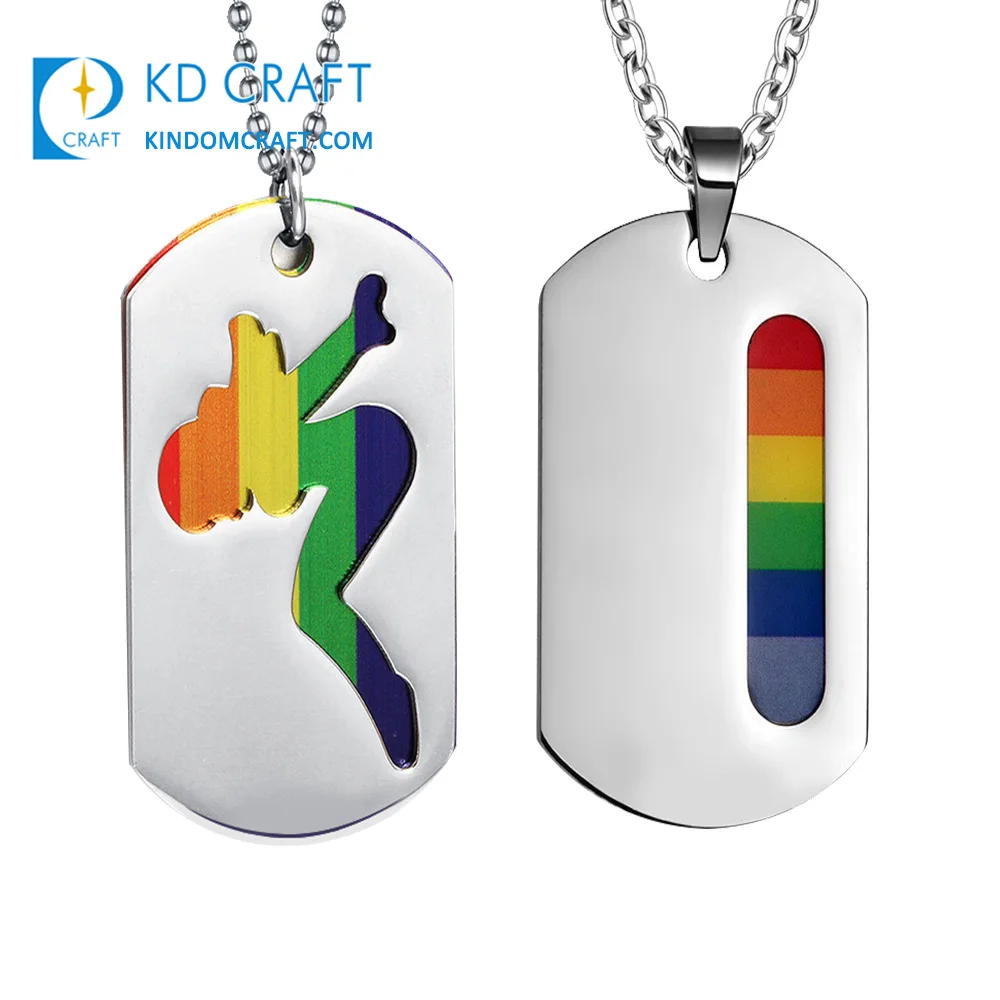Wholesale Custom Metal Lesbian Flag Pendant Colorful Enamel Lgbtq Lgbt Gay Pride rainbow Dog Tag Necklace with logo for Peolple