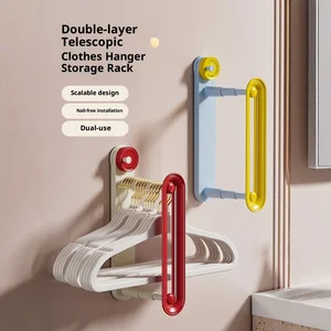 Double-layer Balcony Extendable Hanger Storage Rack Non-perforated Wall-mounted Multi-functional Living Room Plastic Sustainable