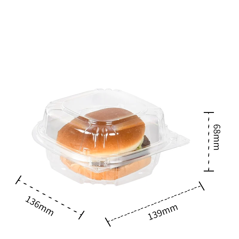 Lesui 5 Inch Recycled Disposable Custom clear Restaurant Food Truck Burgers Clamshell Plastic Container Packaging Hamburger Box