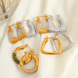 Stainless Steel Gold Plated Micro-Inlaid Zircon Hoop Earrings Trendy Full Pave Circle Design for Weddings Personalized