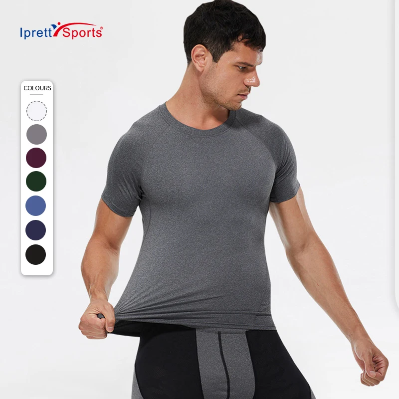 Basic Style Quick Drying Workout T Shirts Men's Round Neck Sports Fitness Short Sleeve Tops High