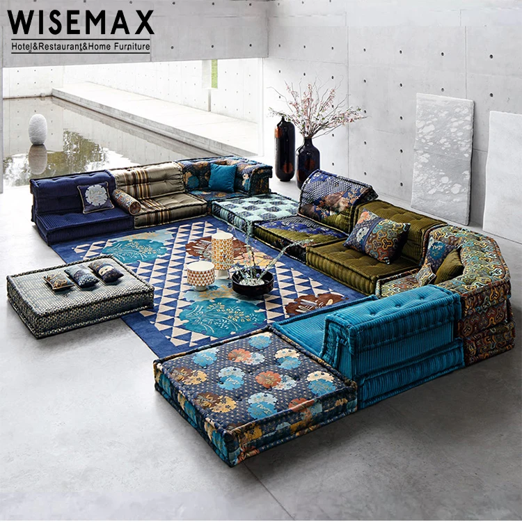 WISEMAX FURNITUREWISEMAX FURNITURE Over Size Living Room Fabric Sofa Set Sectional Floor Lazy 7seat L Shape Sofa with Ottoman