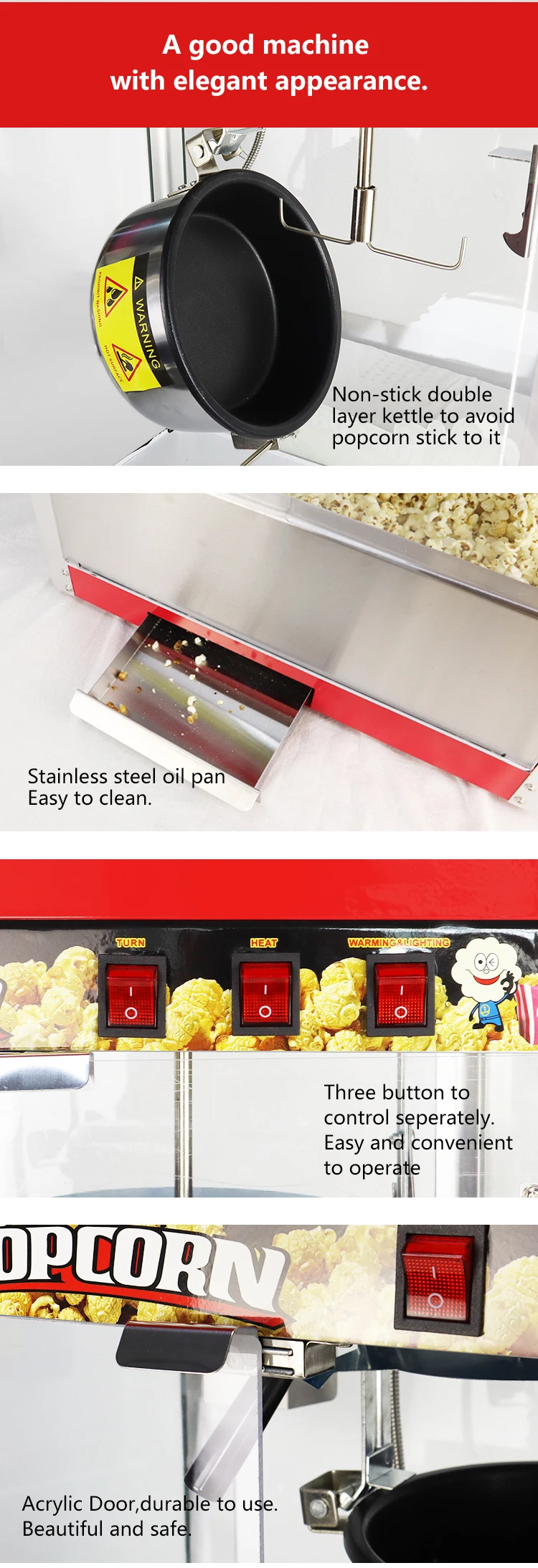 Commercial High quality Automatic 8oz Popcorn Machine with cart single Kettle Popcorn Making Machine supplier