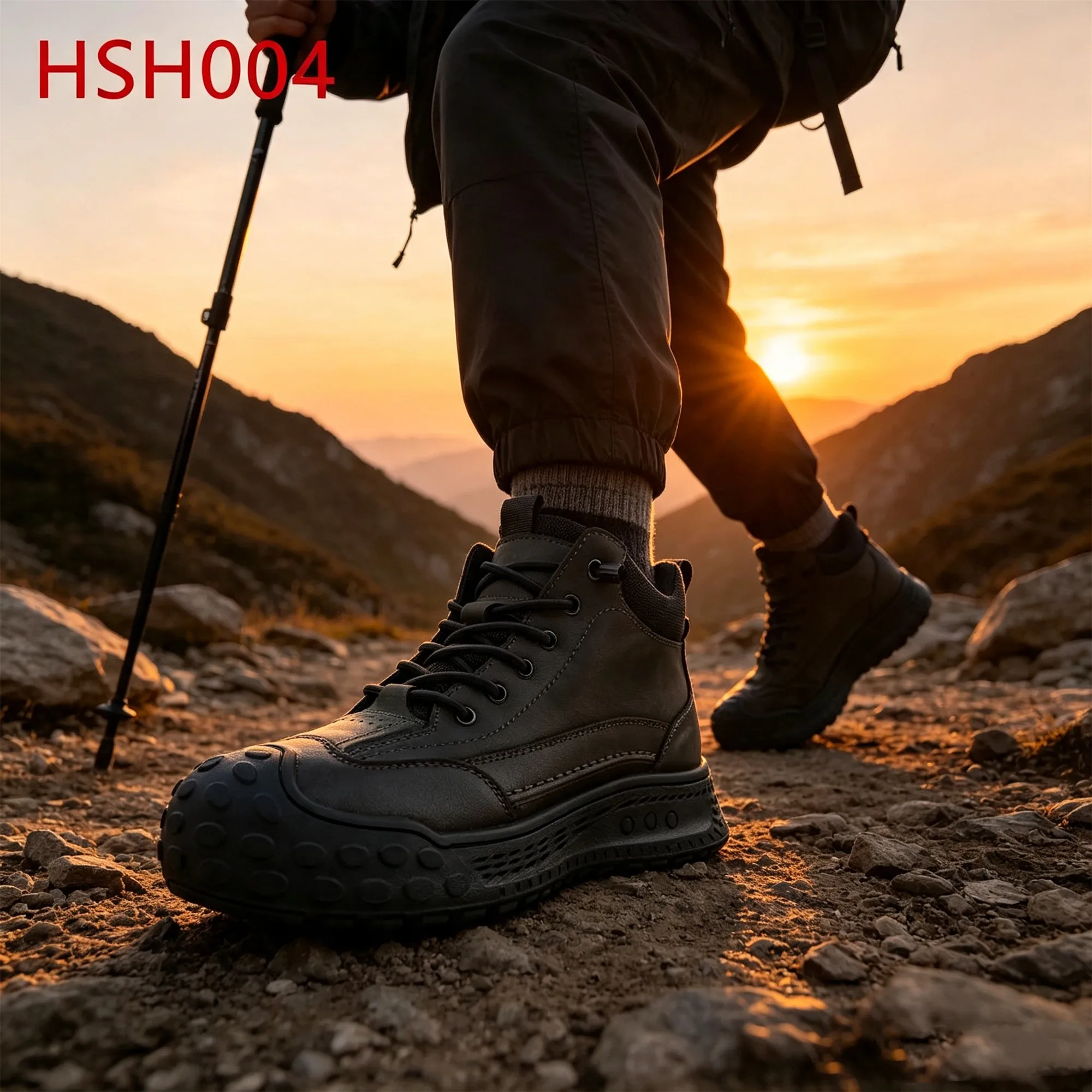 ZYF,Sunset Climb Durable Nubuck Leather Black/brown Hua Singh Hiking Boots Hard Wear Stitching Rubber Sole Trainer Shoes HSH004