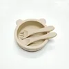Ciotola in silicone color avorio a forma di piccolo orsetto con cucchiaio interamente in silicone