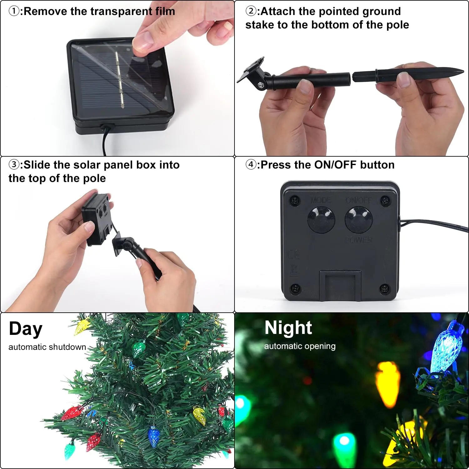 Outdoor Christmas Decorations 4 Sets Solar Christmas Tree C6 Led Lights