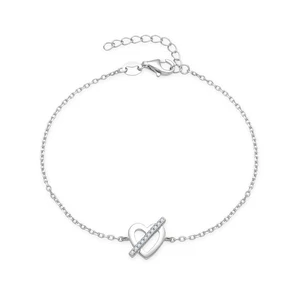 POLIVA Romantic 925 Sterling Silver Rhodium Plated Stone 3A Cubic Zirconia Heart Jewelry Bracelets