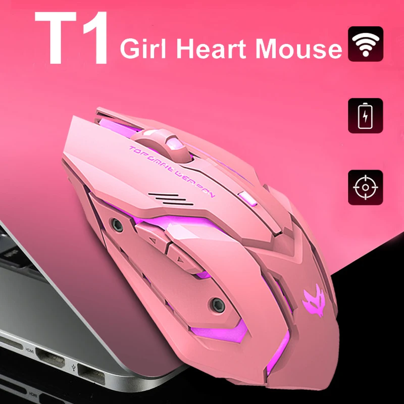 USB Rechargeable Backlit Mouse Ergonomic Optical Cute Pink Mice Women Wireless Mouse