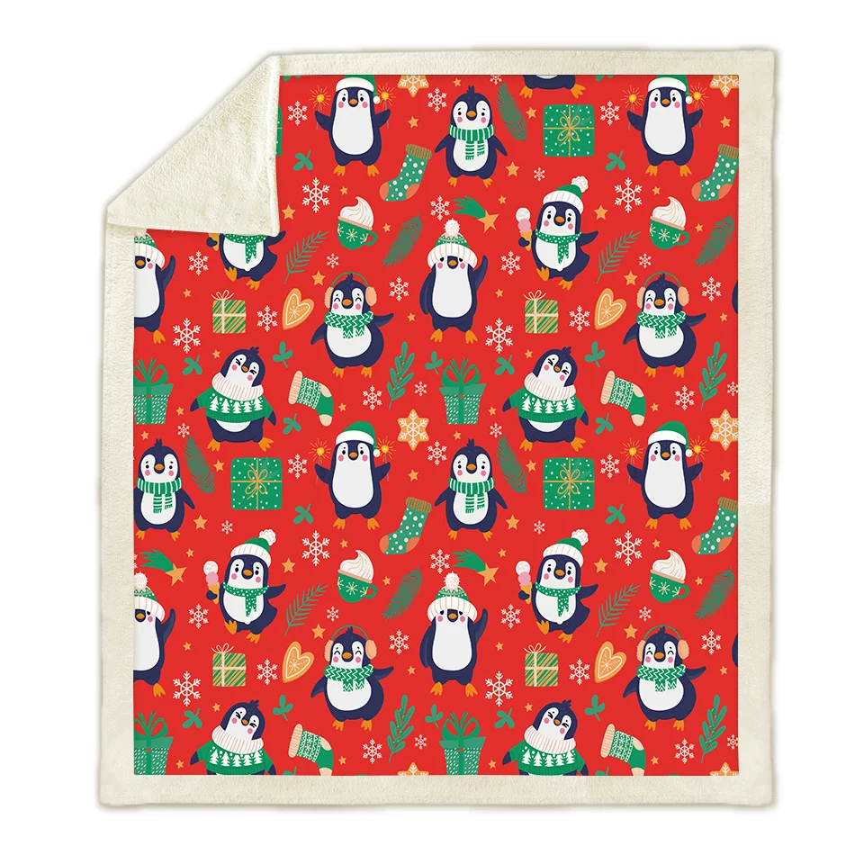 Printed Elk Snowman Santa Claus Blanket Sherpa Fleece Blanket Winter