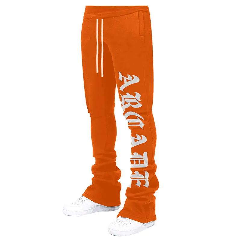 Custom puff print stack sweatpants drawstring trousers cotton french terry joggers men stacked sweat pants