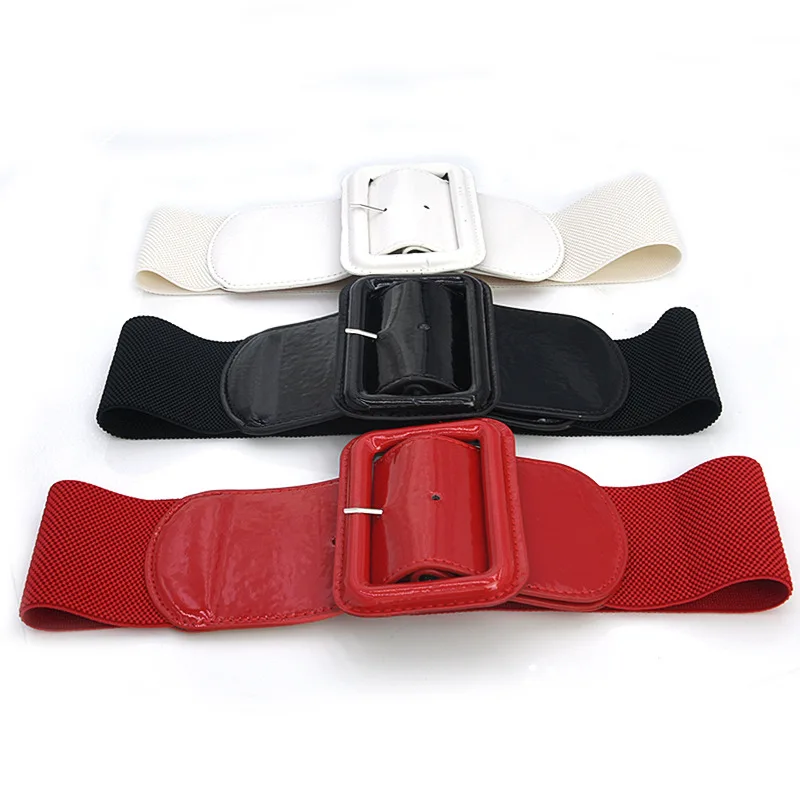 Wide Elastic Stretchy Waist Belt 3 Inch Chunky Buckle JASGOOD Women Retro Wide Elastic Belt Stretchy Waist Belt  main image 3