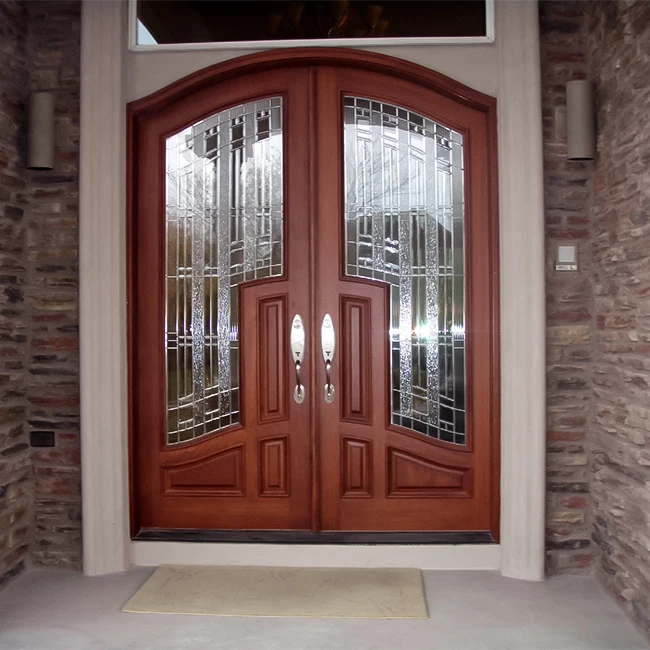 House Main Entrance Half Round Arch Top Double Solid Wood Doors Designs Modern Wooden Front Entry Door