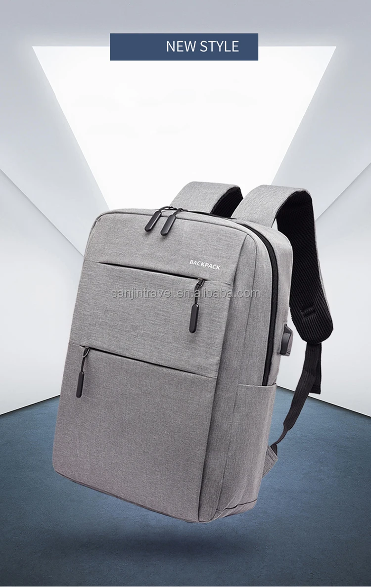 Fashion Grey Waterproof With Usb Laptop Bag Backpack For Travel And
