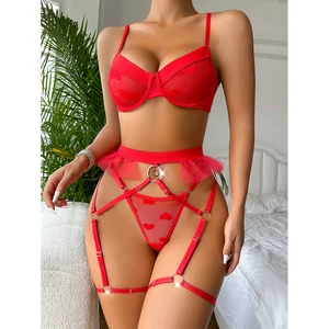 Wholesale Price Ladies Sexy Lingerie Push up Bra Lace Mesh Lingerie Women High Quality Thong With Garters