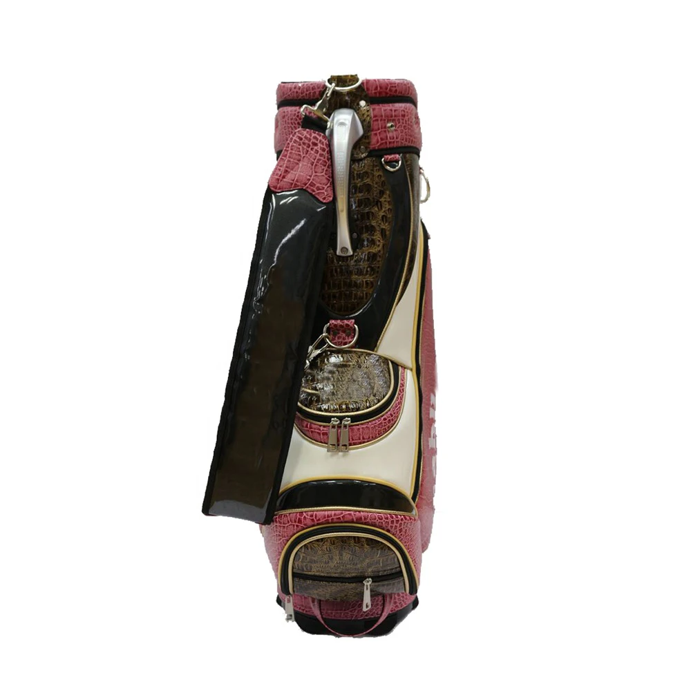 Artificial pink crocodile Skin Leopard Print Pu Spliced Golf Staff Bag Club Bag